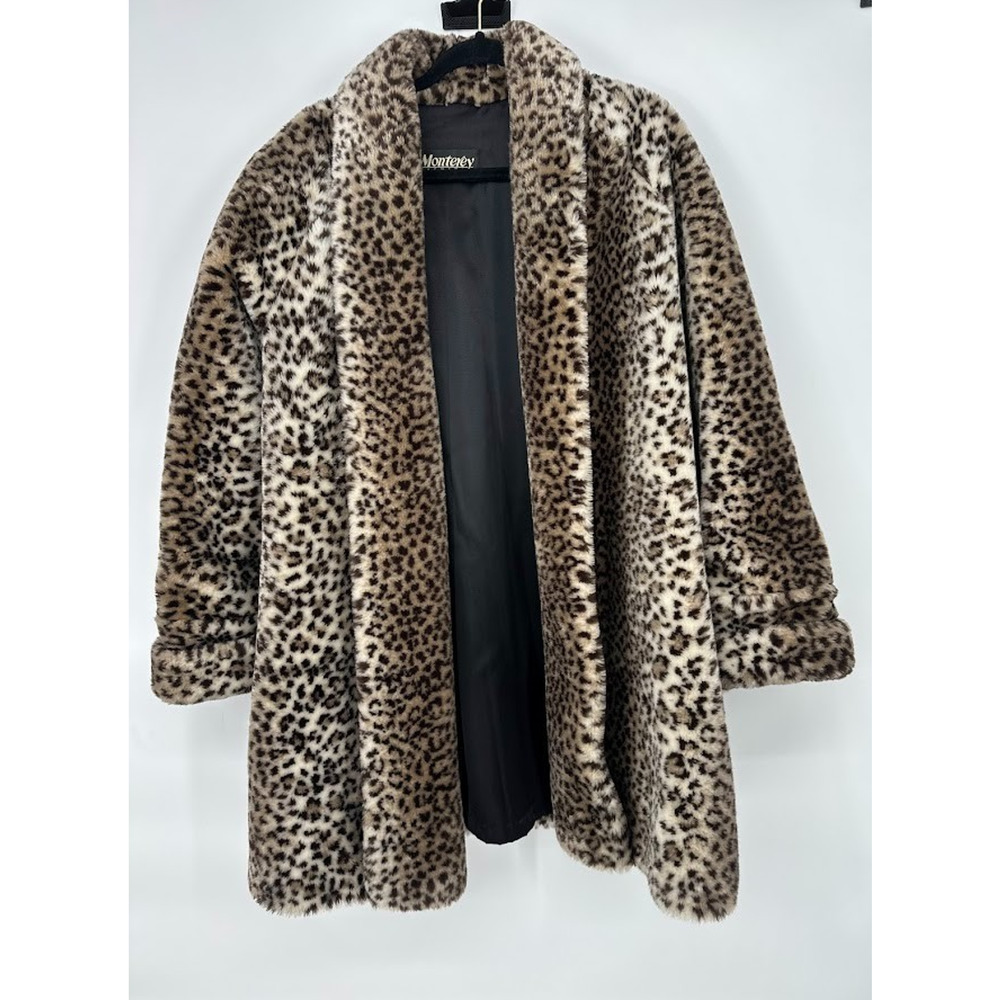 Vintage Monterey Fashions Faux Fur Coat Women’s‎ S Leopard Animal Print Glam Mob